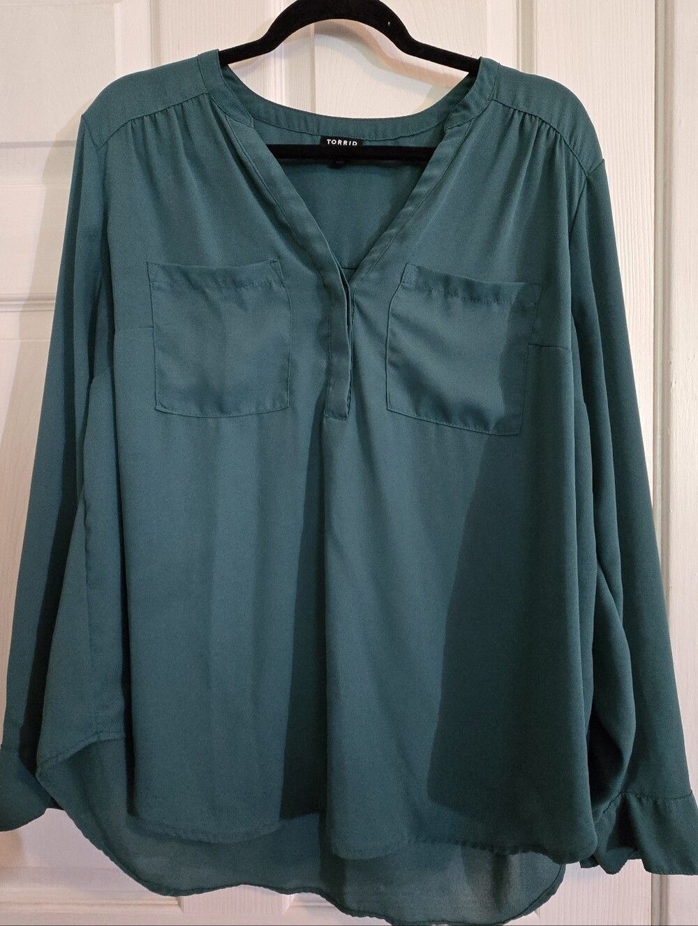 Torrid Teal Split-Neck Blouse